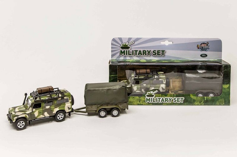 Militaire landrover met aanhanger Kids Globe