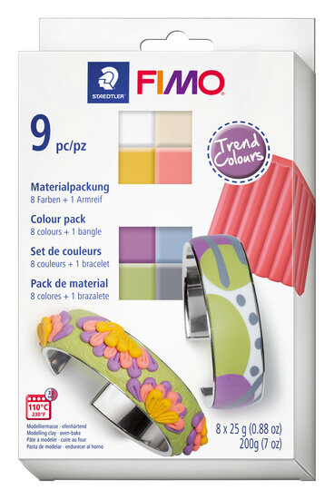 Fimo soft Trend Kleuren set - 8 halve blokken + armband