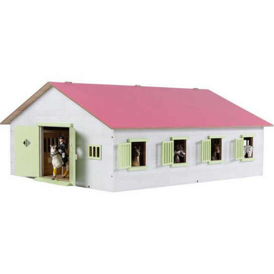 Paardenstal met 7 boxen roze 1:24 Kids Globe