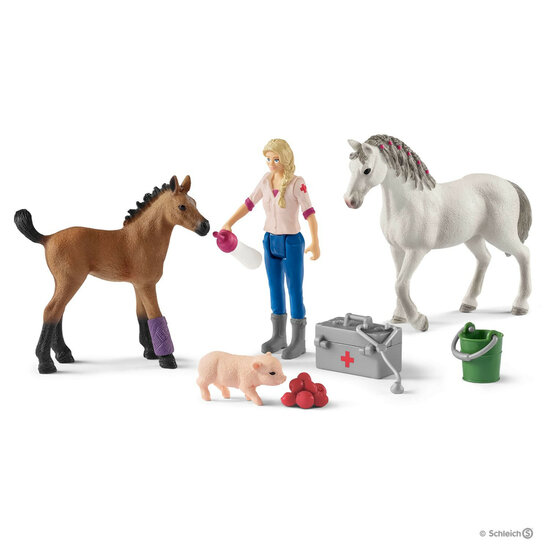 Schleich 42486 Dierenarts op bezoek bij merrie en veulen