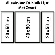 Mat Zwarte Aluminium Drieluik Lijst 50 x 80 cm