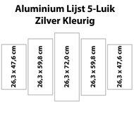 Zilverkl. aluminium lijst vijfluik 132 x 72 cm